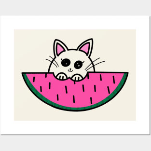 Watermelon cat Posters and Art